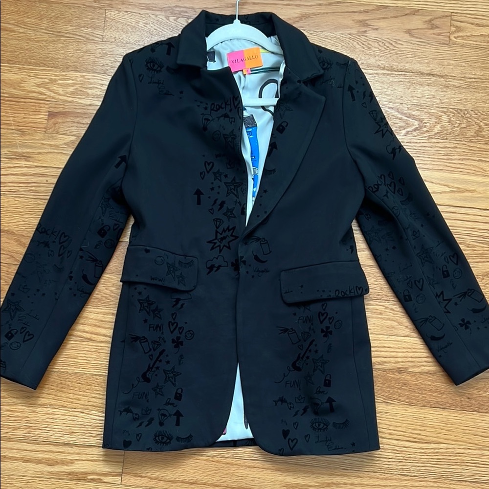Vilagallo Limited Edition Black Flocked Velvet Blazer EU 38, US 8